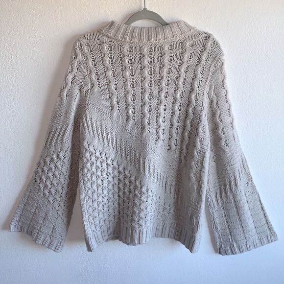 Soft Surroundings Willoughby Flare Wide Sleeve Cable Knit Mock Neck Sweater Sz M - Picture 7 of 8